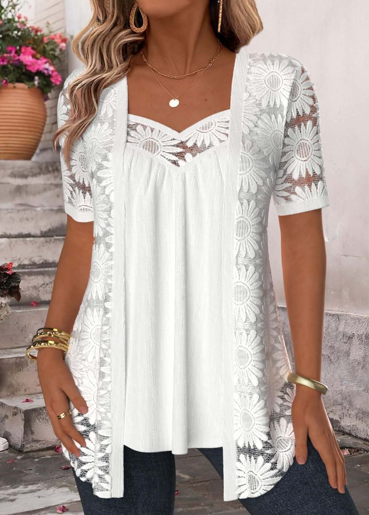 Floral Lace Mesh Top | Hollow-Out Lace Blouse | Women's Elegant Wear
Women's Floral Lace Top | Sheer Mesh Blouse | Chic Fashion Style
Hollow-Out Lace Blouse | Floral Mesh Top | Feminine Casual Look
Elegant Floral Mesh Top | Lace Trim Blouse | Women's Stylish Outfit
Women's Lace Mesh Blouse | Floral Pattern Top | Trendy Layered Style2602-1