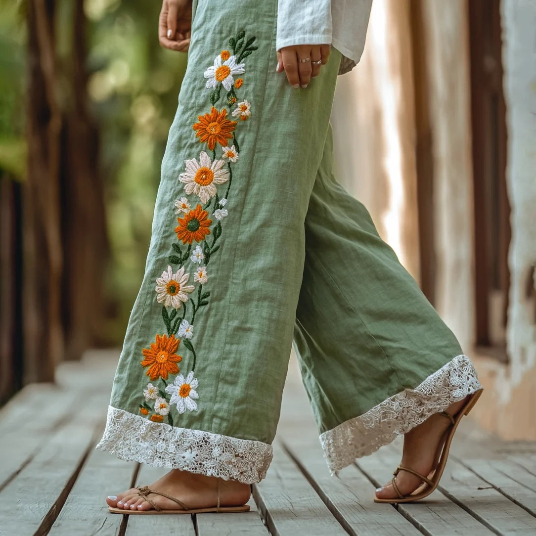 Bohemian Embroidered Pants | Vintage Linen Palazzo Pants
Floral Embroidered Trousers | Boho Wide Leg Pants
Retro Linen Pants | Bohemian Style Trousers
Vintage Palazzo Pants | Floral Boho Design
Wide Leg Boho Pants | Embroidered Linen Style